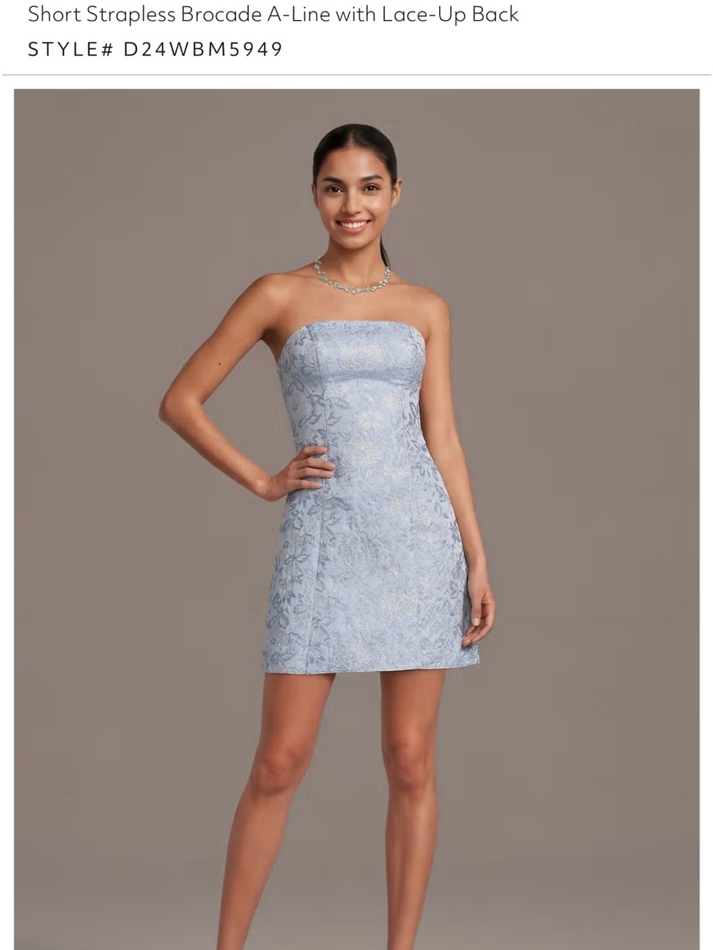 Strapless Brocade A-Line Mini Dress in Light Blue